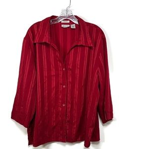 Apparenza Womens blouse 2x Red Stripe Stretch 3/4 Sleeves 90s Office Chic Y2K